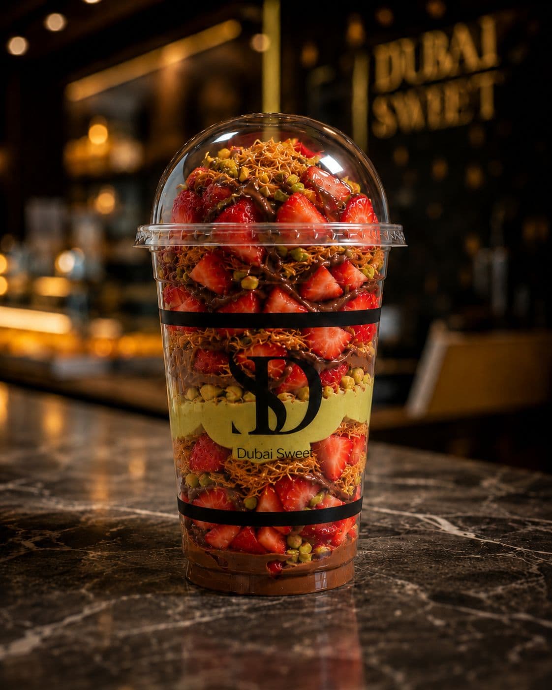 Cup Fraise Choco Pistache Knafeh, saveur signature Dubai Sweet